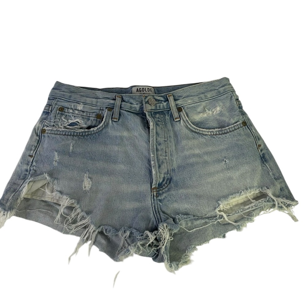 AGOLDE Parker Vintage Cut-Off Denim Shorts in a light distressed wash 27